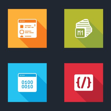 Tarayıcı dosyaları, İşlemci, İkili Kod ve Programlama dili sözdizimi simgesini ayarla. Vektör.