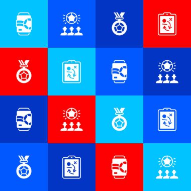 Bira kutusu, futbol topu, futbol ya da futbol madalyası ve planlama stratejisi ikonu. Vektör.