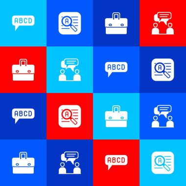 Alfabe Tercümanı Evrak Çantası ve konuşan iki adam ayarlayın. Vektör.