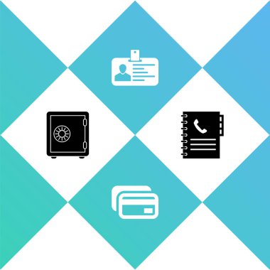 Güvenli, kredi kartı, kimlik kartı ve telefon rehberi simgesi. Vektör.