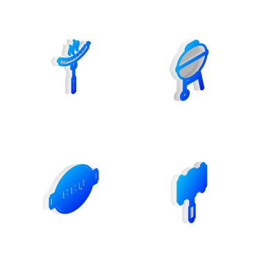 Isome hattı hardal şişesi, barbekü spatulası ve ketçap ikonunu hazırla. Vektör.