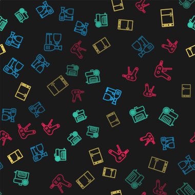 Çizgi boyası sprey tabancası, hava kompresörü, buzdolabı ve elektrikli yapıştırıcıyı kusursuz desene ayarla. Vektör.