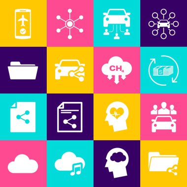 Paylaşım klasörünü, araba paylaşımını, para iadesini ve dizin simgesini ayarla. Vektör