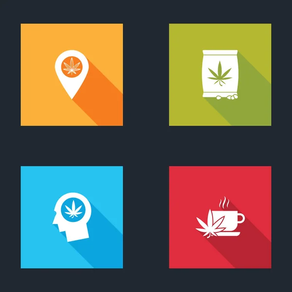 Set Emplacement Marijuana Marijuana Graines Cannabis Tête Profil Avec Icône — Image vectorielle