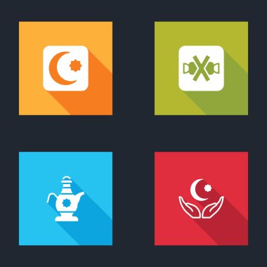 Set Yıldızı ve Hilal, Şeker Yok, İslami çaydanlık ve ikon. Vektör