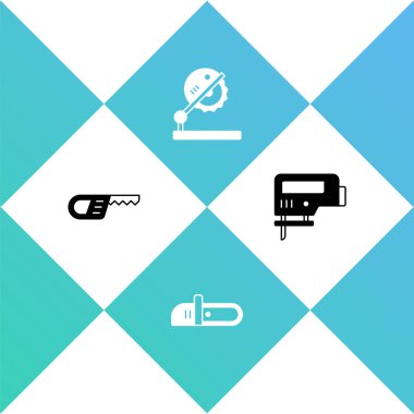 Karşılaştırıcı testereyi, elektrikli testereyi, tahta işçiliği ve elektrikli yapboz simgesini ayarla. Vektör