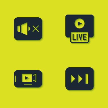 Hoparlörü sessiz, hızlı ileri, çevrimiçi oynat ve canlı yayın simgesini ayarla. Vektör