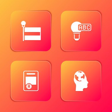 Bayrak Ayarla, Yaratıcı Lamba Işığı Fikri, Sınav kağıdında A + notu ve yabancı dil simgesi öğrenme. Vektör