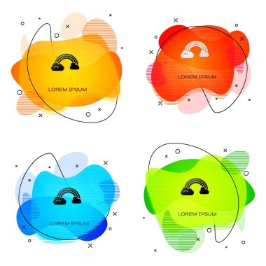 Beyaz arkaplanda izole edilmiş bulut simgesi olan siyah gökkuşağı. Sıvı şekilli soyut pankart. Vektör İllüstrasyonu.