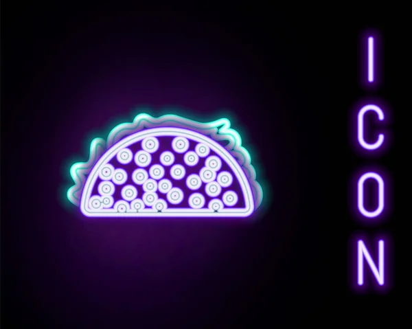 Świecące Neonowe Taco Ikoną Tortilli Czarnym Tle Tradycyjne Meksykańskie Fast — Wektor stockowy