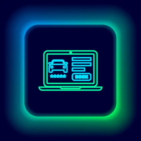 Gloeiende Neon Lijn Online Auto Delen Pictogram Geïsoleerd Zwarte Achtergrond — Stockvector