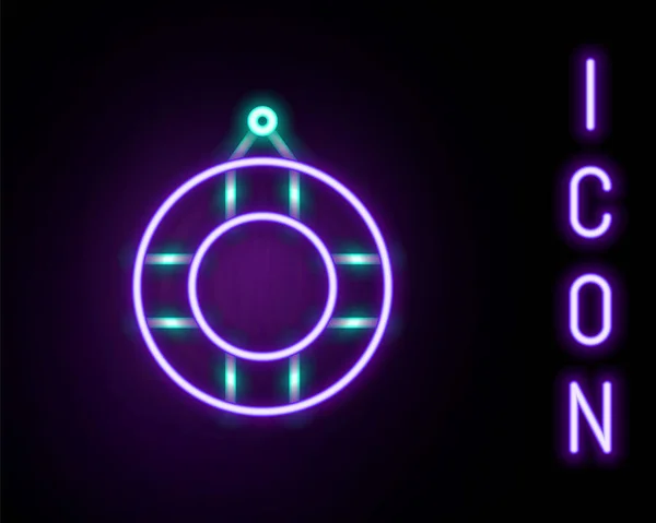 Linea Neon Luminosa Icona Lifebuoy Isolata Sfondo Nero Simbolo Lifebelt — Vettoriale Stock
