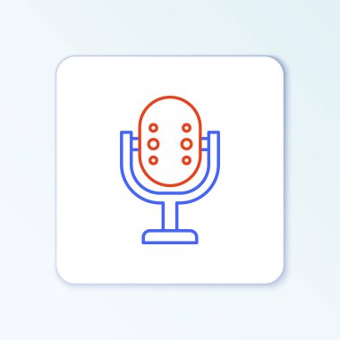 Beyaz arkaplanda hat mikrofon simgesi izole edildi. Radyodaki mikrofondan. Sözcü işareti. Renkli taslak konsepti. Vektör