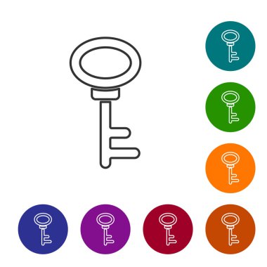 Beyaz arkaplanda siyah çizgi ev anahtarı simgesi izole edildi. Simgeleri renk daire düğmelerine ayarla. Vektör.