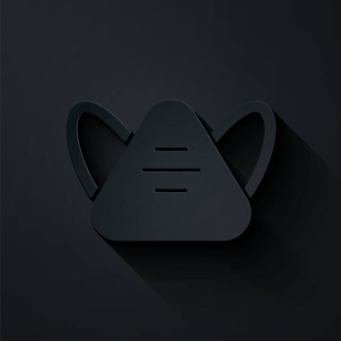 Kağıt kesiği Tıbbi Koruyucu Maske simgesi siyah arka planda izole edildi. Kağıt sanatı tarzı. Vektör..