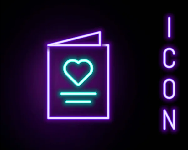 Leuchtende Neonfarbene Postkarte Mit Herz Symbol Auf Schwarzem Hintergrund Botschaft — Stockvektor