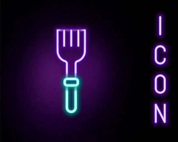 发光的霓虹灯线叉子图标孤立在黑色背景 餐具的象征 五彩缤纷的概念 — 图库矢量图片