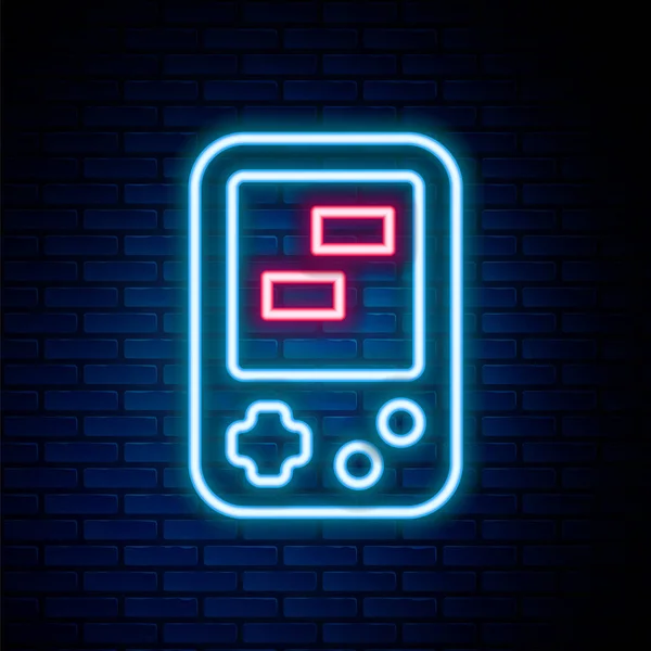 Linha Néon Brilhante Ícone Portátil Jogo Eletrônico Tetris Isolado Fundo — Vetor de Stock
