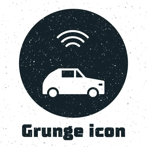 Grunge Smart Car System Wireless Connection Icon Isolated White Background — 图库矢量图片