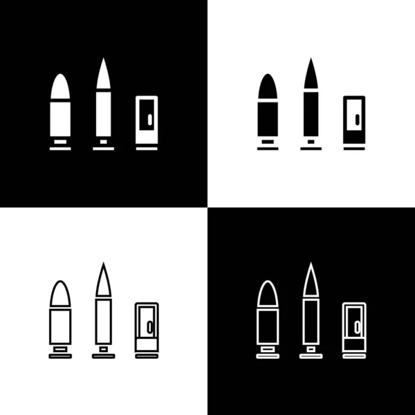 Réglez Icône Bullet Cartouche Isolée Sur Fond Noir Blanc Vecteur — Image vectorielle