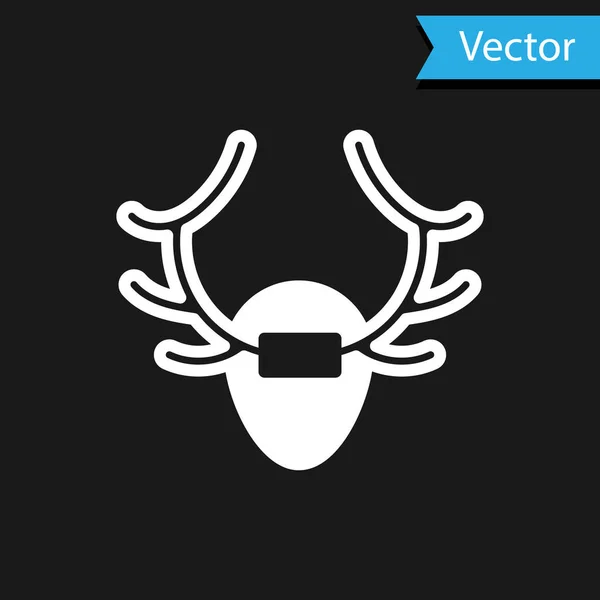 白色鹿角盾牌图标隔离在黑色背景 在墙上打猎奖杯 — 图库矢量图片