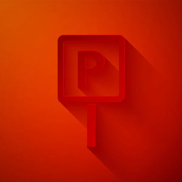 Papier Découpé Icône Parking Isolé Sur Fond Rouge Panneau Routier — Image vectorielle
