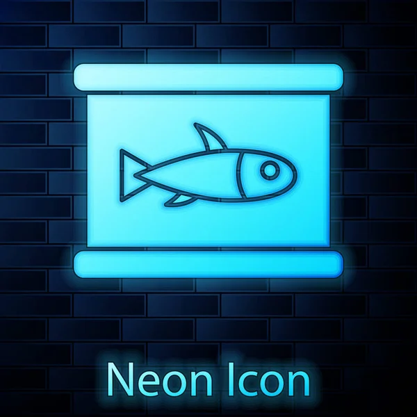 Leuchtende Neon Fischkonserven Symbol Isoliert Auf Backsteinwand Hintergrund Vektor — Stockvektor