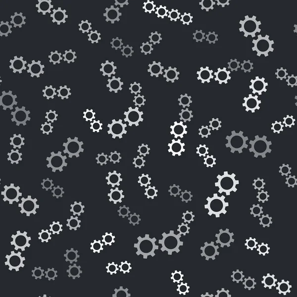 Grey Gear Icon Isolated Seamless Pattern Black Background Cogwheel Gear — Stock Vector