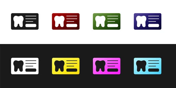 黒と白の背景に隔離された歯科カードや患者の医療記録アイコンでクリップボードを設定します 歯科保険 歯医者の報告書 ベクトル — ストックベクタ