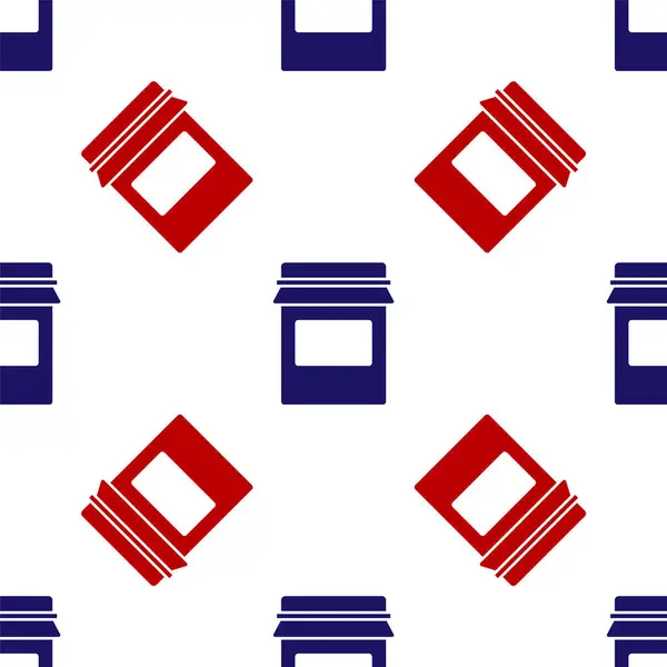 青と赤のジャムの瓶のアイコンは 白の背景にシームレスなパターンを分離した ベクトル — ストックベクタ