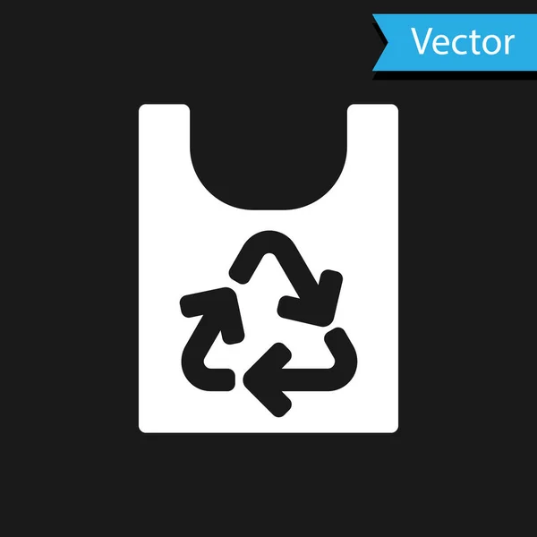 Saco Plástico Branco Com Ícone Reciclagem Isolado Fundo Preto Saco — Vetor de Stock