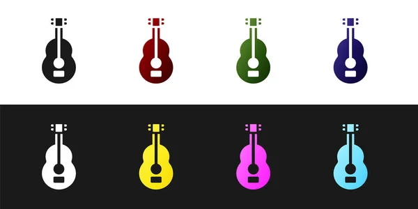 Setzen Sie Das Spanische Gitarrensymbol Isoliert Auf Schwarzem Und Weißem — Stockvektor