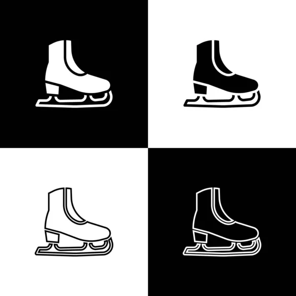 stock vector Set Skates icon isolated on black and white background. Ice skate shoes icon. Sport boots with blades.  Vector.