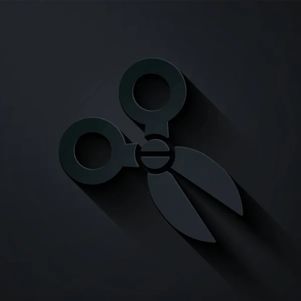 Иконка Ножницы Вырезана Бумаги Черном Фоне Знак Режущего Инструмента Бумажный — стоковый вектор