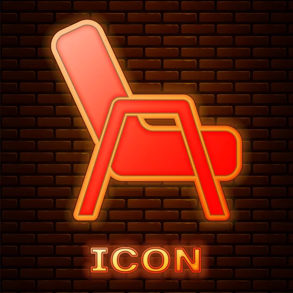 Leuchtende Neon Sessel Ikone Isoliert Auf Backsteinwand Hintergrund Vektor — Stockvektor