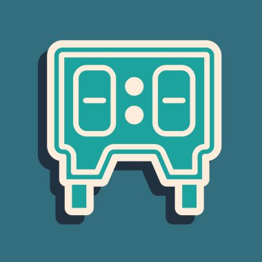 Yeşil Spor mekanik skorbordu ve sonuç olarak yeşil arkaplanda izole edilmiş görüntü simgesi. Uzun gölge tarzı. Vektör