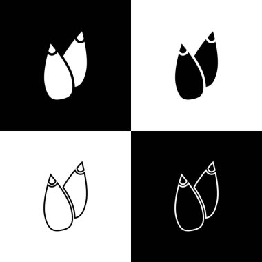 Siyah ve beyaz arkaplanda izole edilmiş özel bir bitki simgesinin tohumlarını ayarla. Vektör