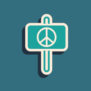 Yeşil Barış simgesi yeşil arkaplanda izole edildi. Hippi barış sembolü. Uzun gölge tarzı. Vektör