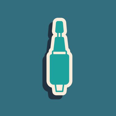 Yeşil arka planda izole edilmiş manikür ikonu için Green Milling kesicisi. Manikür için bir cihaz. Manikür aletleri. Uzun gölge tarzı. Vektör