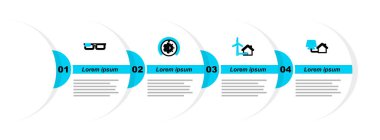 Hat evini güneş paneli, rüzgar türbini, termostat ve akıllı gözlük ikonu ile ayarla. Vektör