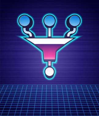 Retro biçimli huni ya da filtre simgesi izole edilmiş geleceksel manzara arka planı. 80 'lerin moda partisi. Vektör