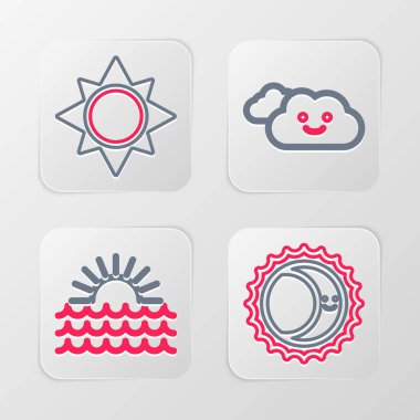 Güneş tutulması, günbatımı, bulut ve ikon çizgisi. Vektör