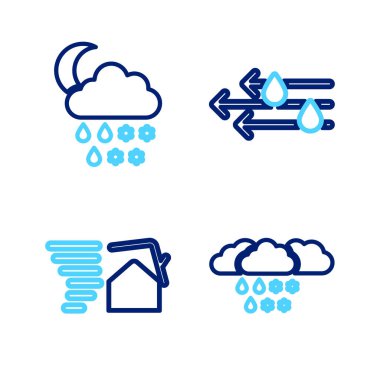 Bulut 'u kar ve yağmurla donat, Kasırga girdabı, Rüzgar ve kar, ay ikonu. Vektör