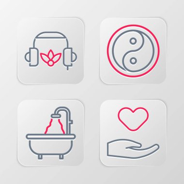 Kalp, Küvet, Yin Yang ve kulaklıklar meditasyon ikonu olsun. Vektör