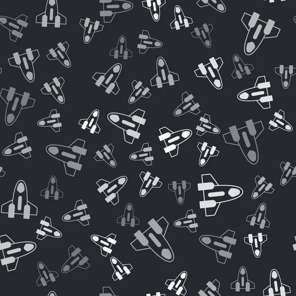 Ікона Сірий Ракетний Корабель Виявила Чорному Тлі Безшовний Візерунок Космічні — стоковий вектор