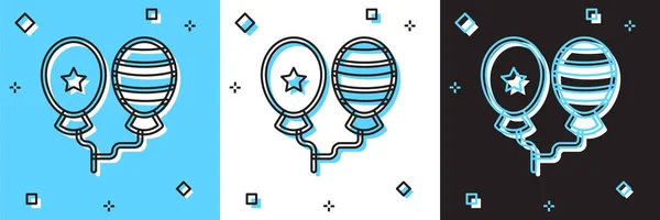 Set Balloons Ribbon Icon Isolated Blue White Black Background Happy — Stock vektor