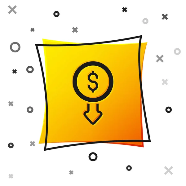 Svart Dollar Skattesänkning Ikon Isolerad Vit Bakgrund Kostnadsminskning Pengar Symbol — Stock vektor