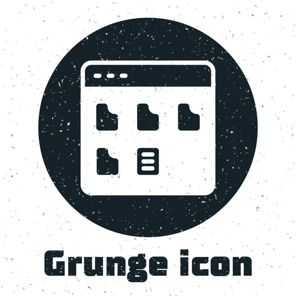 Grunge Browser Arquivos Ícone Isolado Fundo Branco Desenho Vintage Monocromático — Vetor de Stock