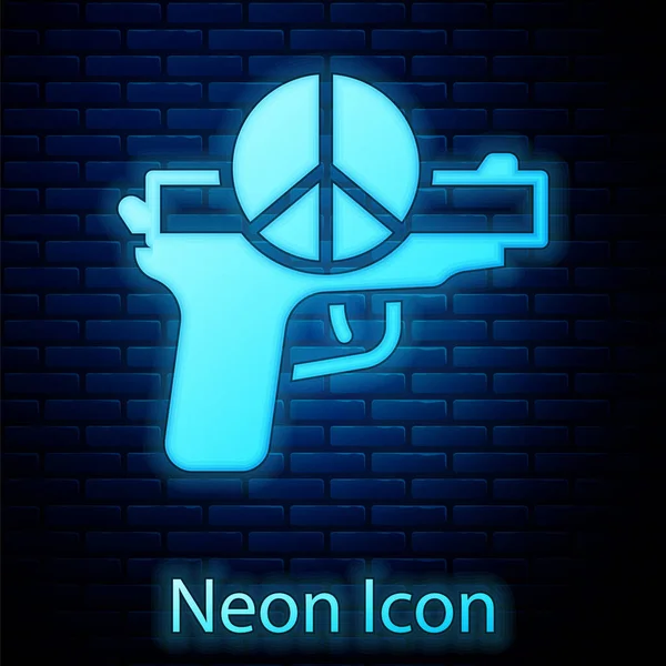 Ragyogó Neon Nincs Háborús Ikon Elszigetelt Téglafal Háttér Béke Szimbóluma — Stock Vector