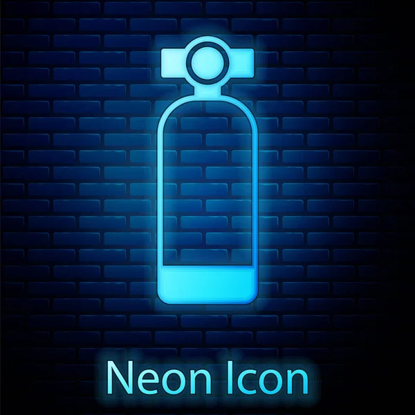 Brilhante Neon Aqualung Ícone Isolado Fundo Parede Tijolo Tanque Oxigénio — Vetor de Stock